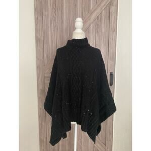 NWOT Lauren Ralph Lauren pullover black poncho with sequins OS